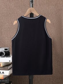 SHEIN 男孩字母圖案貼布細節拼接邊背心上衣 - 黑色 - 查看 2