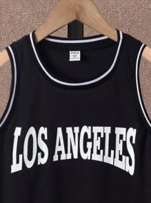 SHEIN 男孩字母圖案貼布細節拼接邊背心上衣 - 黑色 - 查看 3