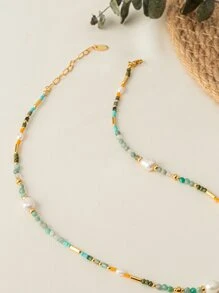 人造珍珠裝飾串珠項鏈 - 彩色 - 查看 2