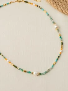 人造珍珠裝飾串珠項鏈 - 彩色 - 查看 4