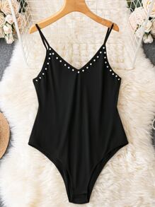 Calvaya Body de tirantes con cuenta de perla - Negro - Ver 1