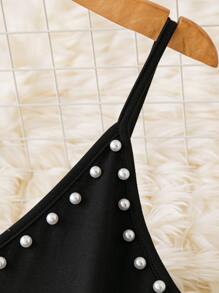 Calvaya Body de tirantes con cuenta de perla - Negro - Ver 3