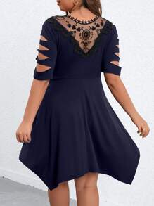 SHEIN Clasi Plus Floral Embroidery Cut Out Dress - Navy Blue - View 1