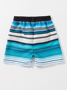 Young Boy Striped Drawstring Waist Swim Shorts - Multicolor - View 2