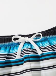 Young Boy Striped Drawstring Waist Swim Shorts - Multicolor - View 4