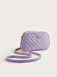 1pc Girls' Sweet Plush Chain Shoulder Bag, Suitable For Daily Use, Purple - Purple - View 1