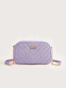 1pc Girls' Sweet Plush Chain Shoulder Bag, Suitable For Daily Use, Purple - Purple - View 3