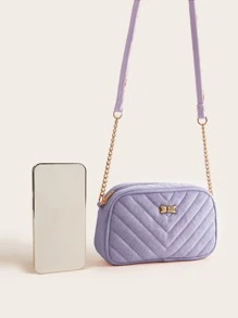 1pc Girls' Sweet Plush Chain Shoulder Bag, Suitable For Daily Use, Purple - Purple - View 4