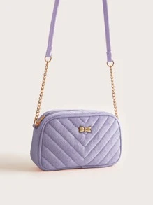 1pc Girls' Sweet Plush Chain Shoulder Bag, Suitable For Daily Use, Purple - Purple - View 6