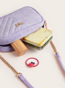 1pc Girls' Sweet Plush Chain Shoulder Bag, Suitable For Daily Use, Purple - Purple - View 7