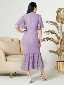 Modelyn 小高領蝴蝶袖荷葉邊洋裝不附腰帶 - 紫丁香色 - 查看 2
