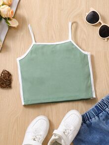 Girls Letter Graphic Contrast Binding Cami Top - Green - View 2