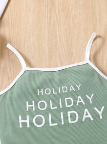 Girls Letter Graphic Contrast Binding Cami Top - Green - View 4