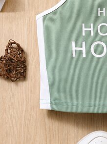 Girls Letter Graphic Contrast Binding Cami Top - Green - View 5