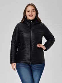 Astrid Plus Zip Up Padded Coat For Winter - Black - View 1
