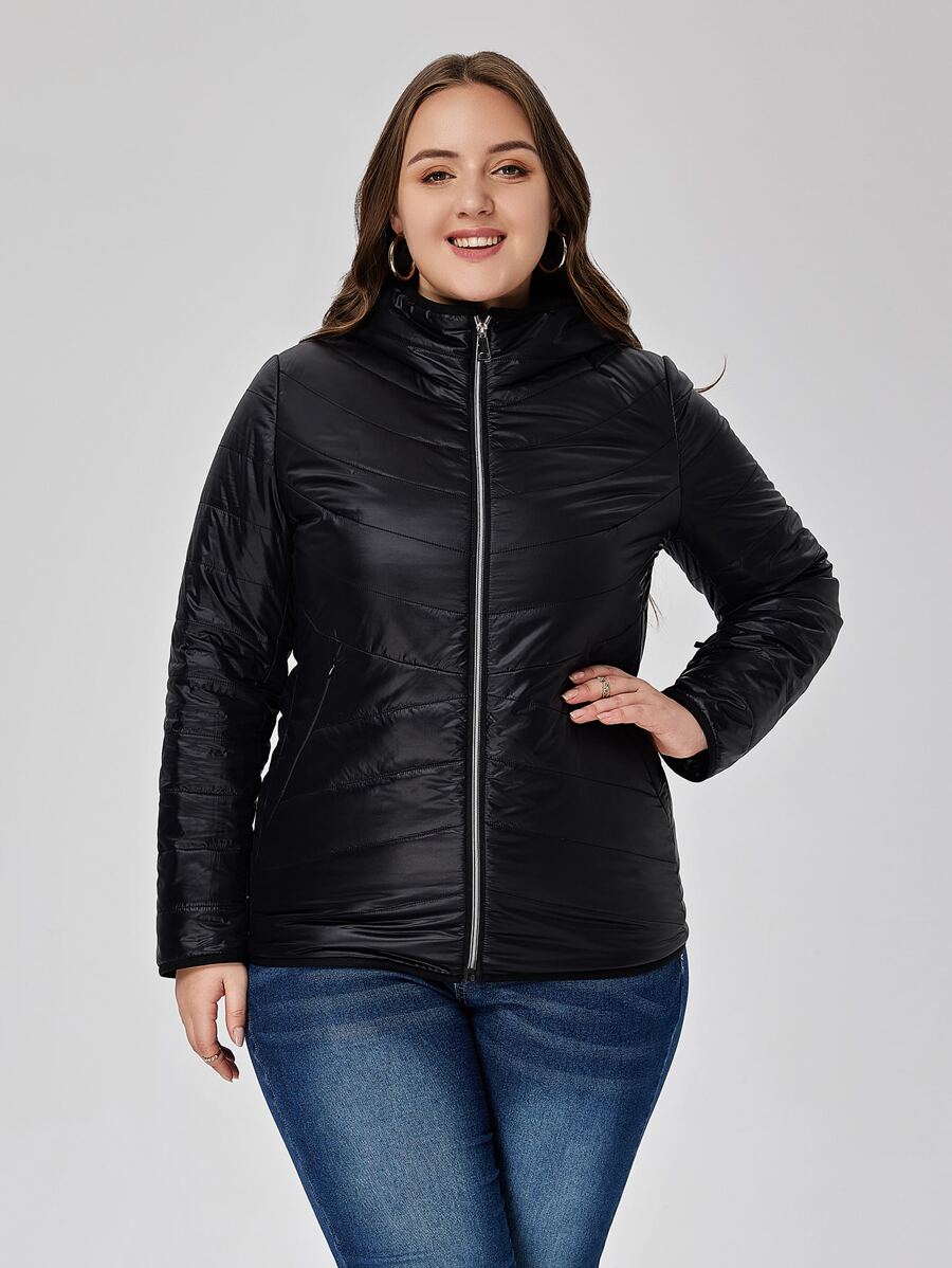 Astrid Plus Zip Up Padded Coat For Winter - Black - View 1