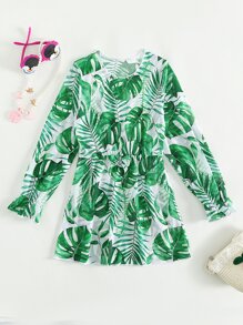 Girls Tropical Print Cover Up - Green - View 5