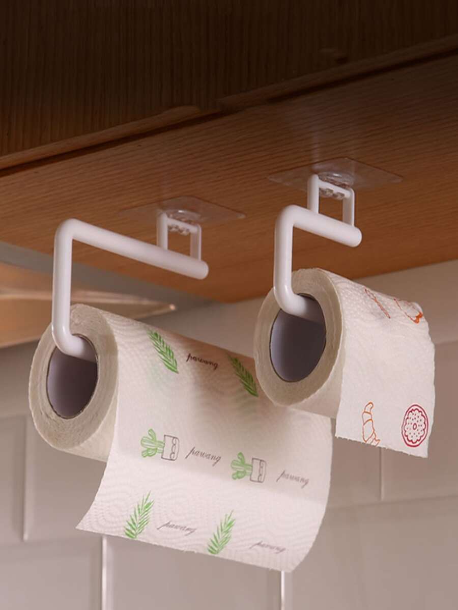1入組免打孔廚房專用紙巾架捲紙架保鮮膜收納架衛生紙掛鉤抹布架