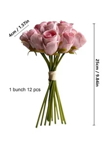 12pcs/set Plastic Artificial Flower, Fake Flower For Wedding, Home, Party - Pink - View 3