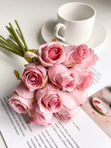 12pcs/set Plastic Artificial Flower, Fake Flower For Wedding, Home, Party - Pink - View 4