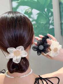 2pcs Flower Decor Hair Tie Cute - Multicolor - View 2