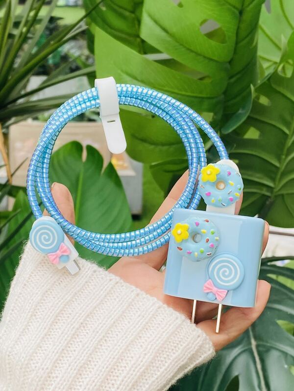 5pcs Lollipop Decor Data Cable Protector & Charger Head Cover Set