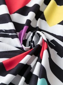 SHEIN LUNE Plus Striped & Heart Print Tee - Multicolor - View 3