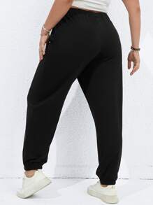 Flirla Plus Letter Graphic Elastic Waist Joggers - Black - View 2