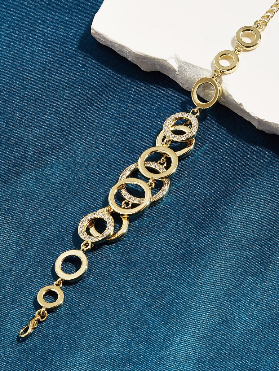 Rhinestone Round Decor Bracelet - Yellow Gold - View 1