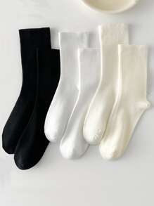 6pairs Solid Crew Socks - Black and White - View 1