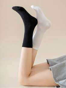 6pairs Solid Crew Socks - Black and White - View 3
