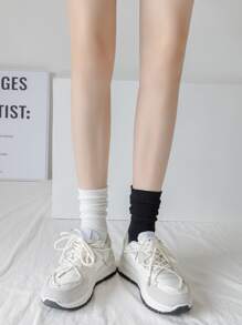 6pairs Solid Crew Socks - Black and White - View 4