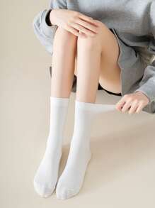 6pairs Solid Crew Socks - Black and White - View 6