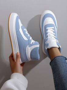 歐美風格時尚舒適女式高幫運動鞋，適用於戶外跑步和休閒運動鞋 - 藍白色 - 查看 6