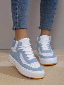 歐美風格時尚舒適女式高幫運動鞋，適用於戶外跑步和休閒運動鞋 - 藍白色 - 查看 7