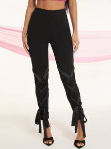 SHEIN BAE Quần nữ Dây kéo màu trơn Giải trí - màu đen - Xem 5