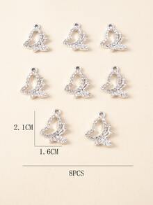 8 piezas/set Colgante DIY con diamante de imitación con mariposa - Plateado - Ver 3