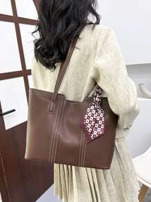 Skinny Scarf Decor Shoulder Tote Bag With Inner Pouch