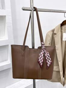 Skinny Scarf Decor Shoulder Tote Bag With Inner Pouch