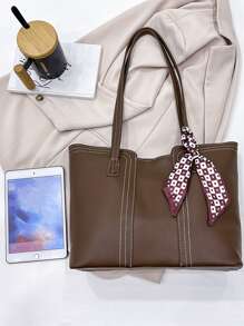 Skinny Scarf Decor Shoulder Tote Bag With Inner Pouch