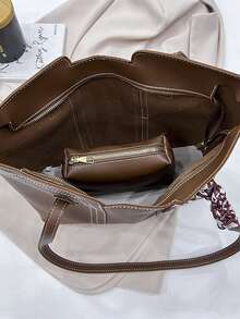 Skinny Scarf Decor Shoulder Tote Bag With Inner Pouch