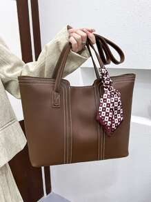 Skinny Scarf Decor Shoulder Tote Bag With Inner Pouch