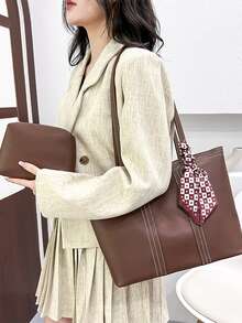 Skinny Scarf Decor Shoulder Tote Bag With Inner Pouch