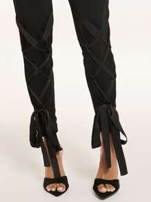 SHEIN BAE Quần nữ Dây kéo màu trơn Giải trí - màu đen - Xem 4