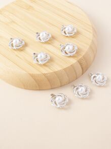 8 piezas/set Colgante DIY con perla artificial & con diseño de diamante de imitación flor - Plateado - Ver 1
