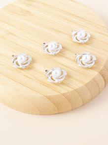 8 piezas/set Colgante DIY con perla artificial & con diseño de diamante de imitación flor - Plateado - Ver 2