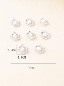 8 piezas/set Colgante DIY con perla artificial & con diseño de diamante de imitación flor - Plateado - Ver 3