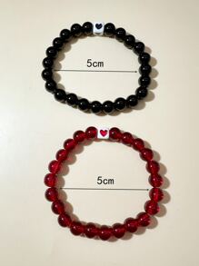 2入組/套愛心細節串珠手鏈 - 彩色 - 查看 3