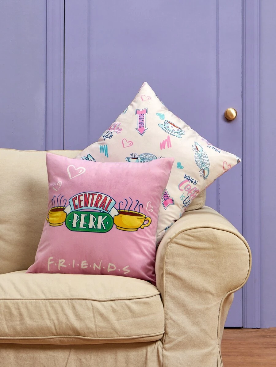 FRIENDS X SHEIN Double-Sided Coffee & Letter Graphic Cushion Cover Without Filler, Gifts - Multicolor - View 1