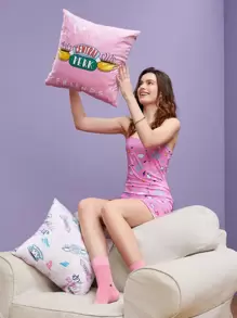 FRIENDS X SHEIN Double-Sided Coffee & Letter Graphic Cushion Cover Without Filler, Gifts - Multicolor - View 2